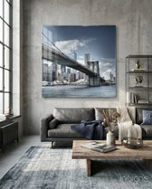 Brooklyn Bridge Glass Wall Art - Lifestyle preview in a designer interior