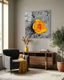 Yellow Rose Glass Wall Art - Lifestyle preview in a designer interior