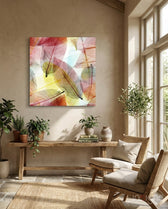 Colorful Leaves Glass Wall Art - Lifestyle preview in a designer interior