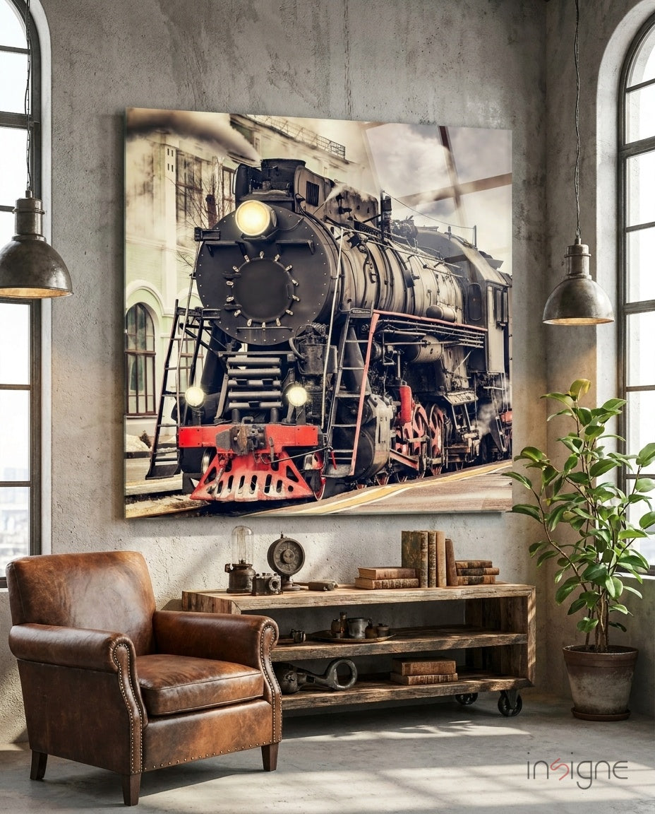 Train Glass Wall Art - Lifestyle preview in a designer interior