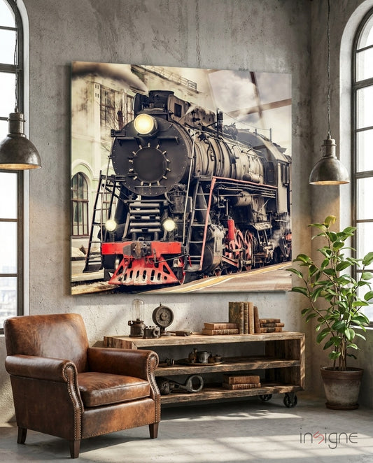 Train Glass Wall Art - Lifestyle preview in a designer interior