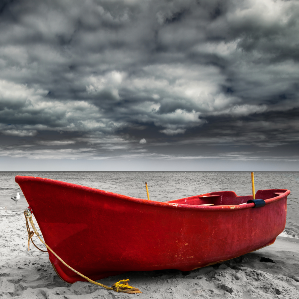 Red Kayak Glass Wall Art