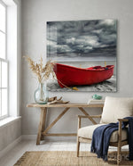 Red Kayak Glass Wall Art - Lifestyle preview in a designer interior