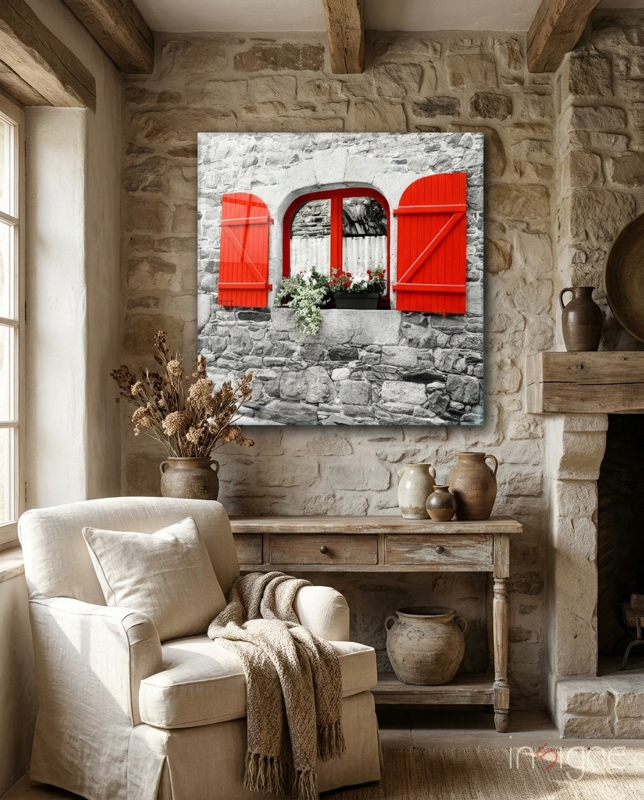 Red Window Glass Wall Art - Lifestyle preview in a designer interior