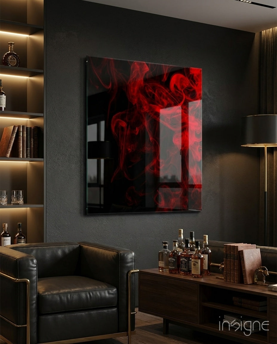 Red Smoke Glass Wall Art - Lifestyle preview in a designer interior
