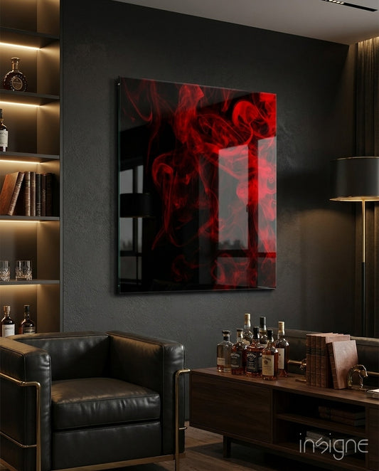 Red Smoke Glass Wall Art - Lifestyle preview in a designer interior