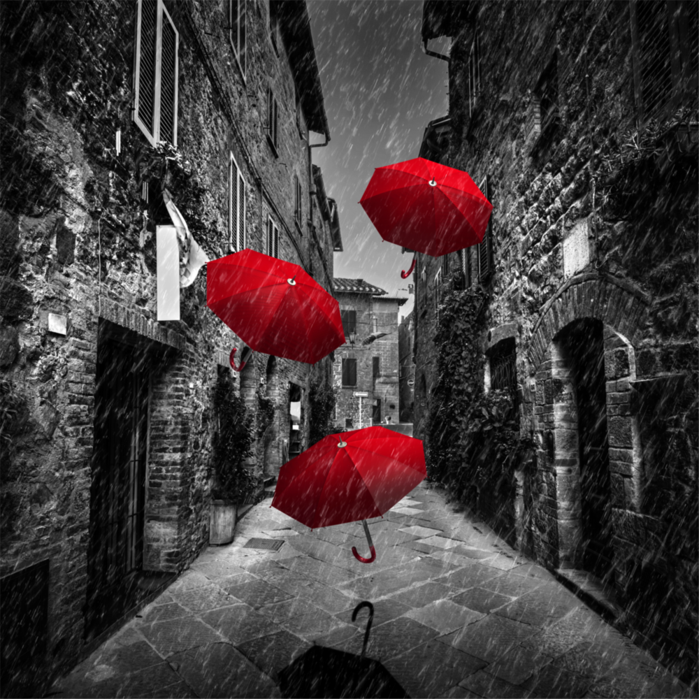 Red Umbrella Glass Wall Art