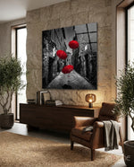 Red Umbrella Glass Wall Art - Lifestyle preview in a designer interior