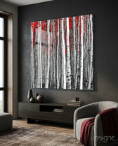 Red Forest Glass Wall Art - Lifestyle preview in a designer interior