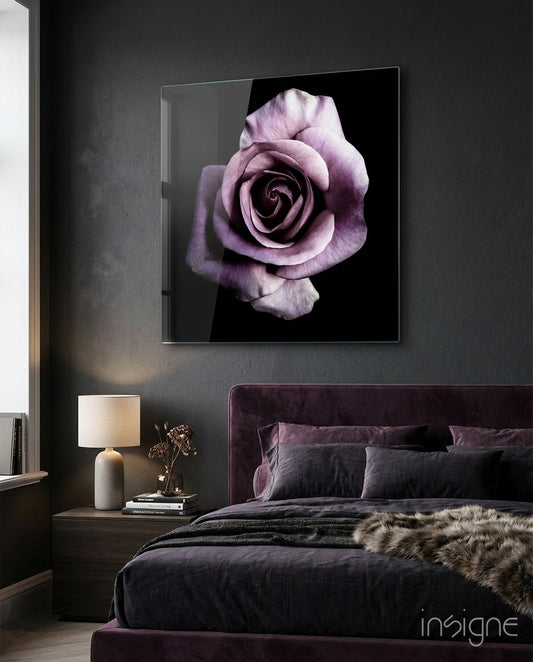 Purple Rose Glass Wall Art - Lifestyle preview in a designer interior