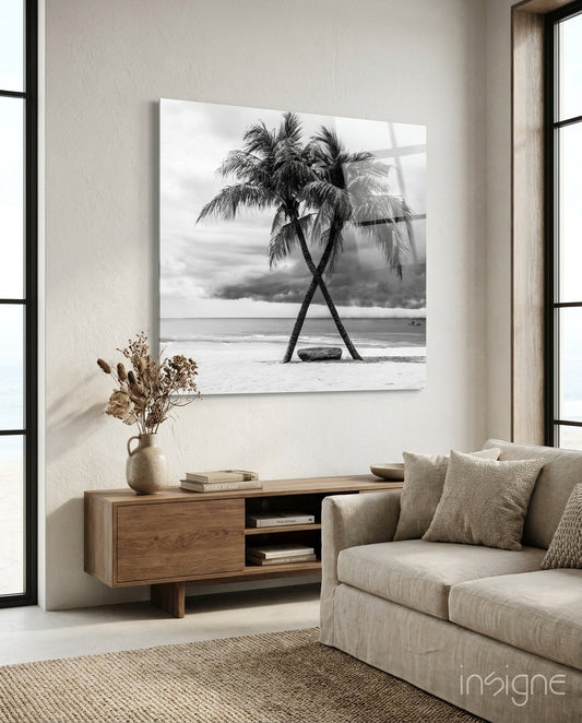 Palm Trees Glass Wall Art - Lifestyle preview in a designer interior