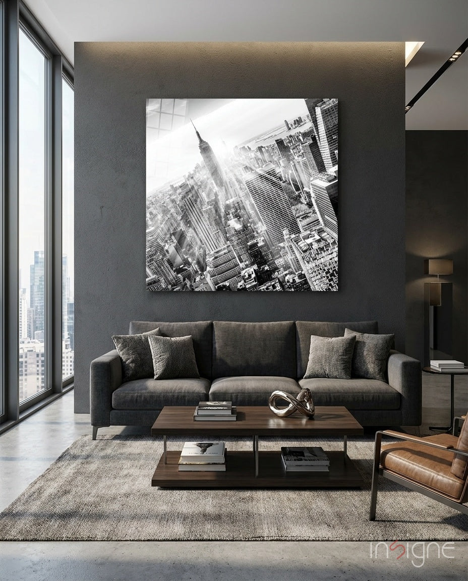 New York Glass Wall Art - Lifestyle preview in a designer interior
