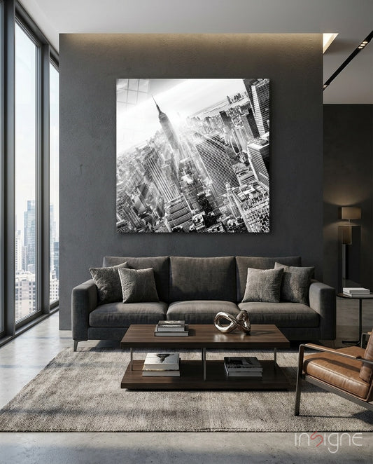 New York Glass Wall Art - Lifestyle preview in a designer interior