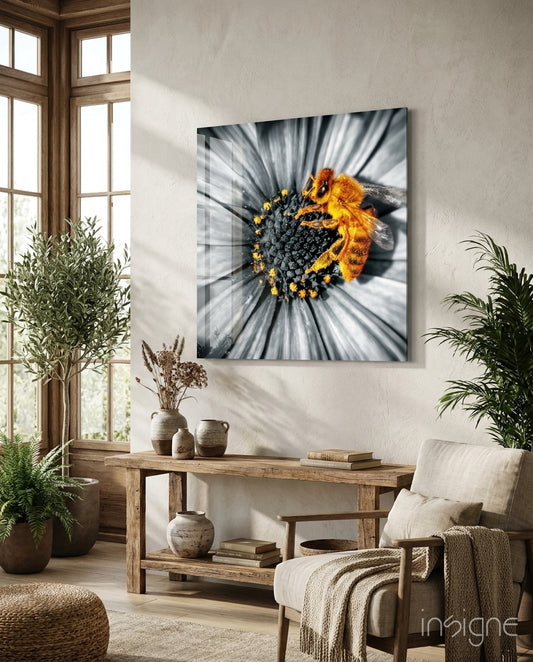 Bee Glass Wall Art - Lifestyle preview in a designer interior