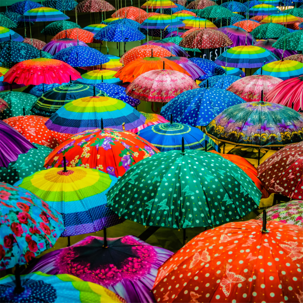 Colorful Umbrellas Glass Wall Art