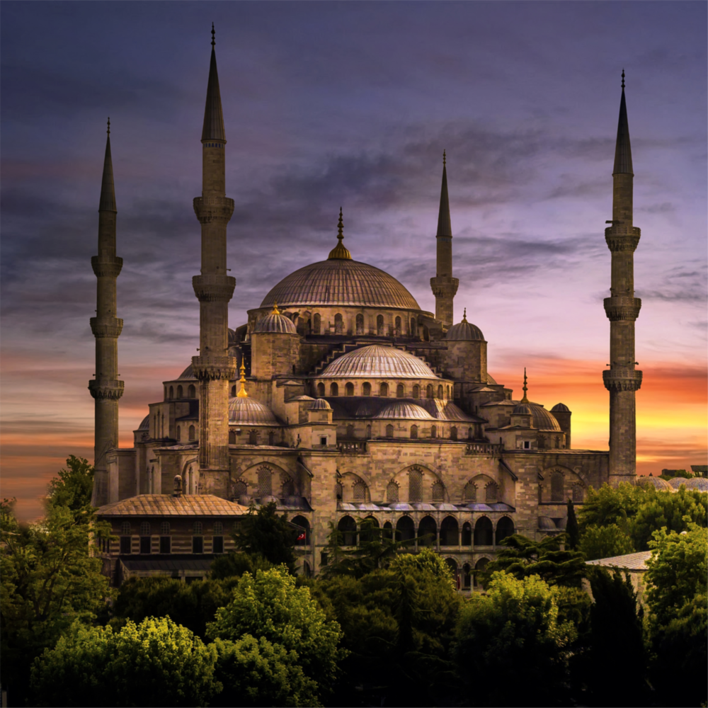 Blue Mosque Glass Wall Art