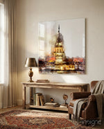 Maiden's Tower Glass Wall Art - Lifestyle preview in a designer interior
