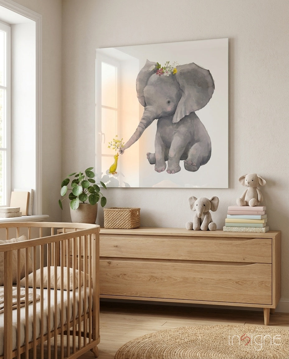 Elephant and Duck Glass Wall Art - Lifestyle preview in a designer interior