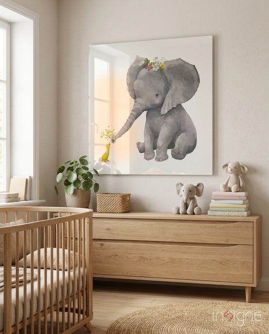 Elephant and Duck Glass Wall Art - Lifestyle preview in a designer interior