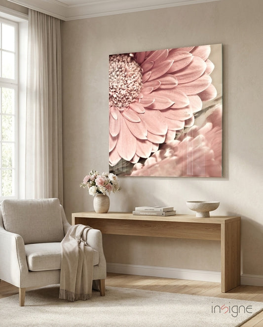 Pink Flower Glass Wall Art - Lifestyle preview in a designer interior