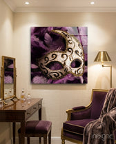 Prom Mask Glass Wall Art - Lifestyle preview in a designer interior