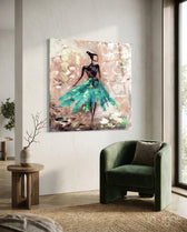 Female (Green) Glass Wall Art - Lifestyle preview in a designer interior