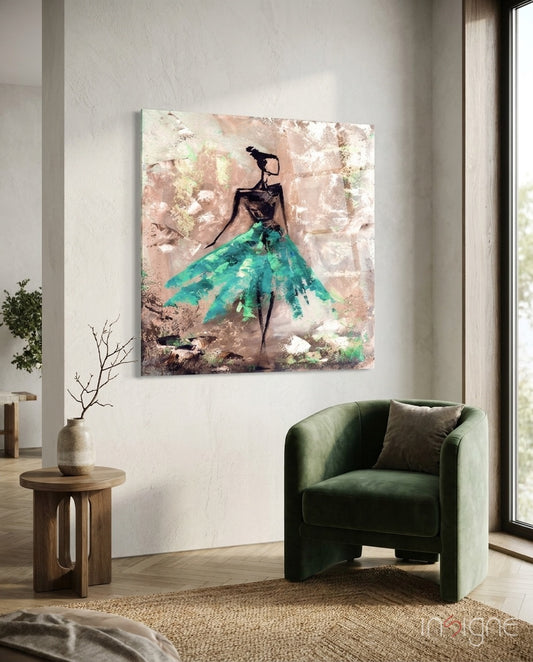 Female (Green) Glass Wall Art - Lifestyle preview in a designer interior