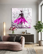 Woman (Pink) Glass Wall Art - Lifestyle preview in a designer interior