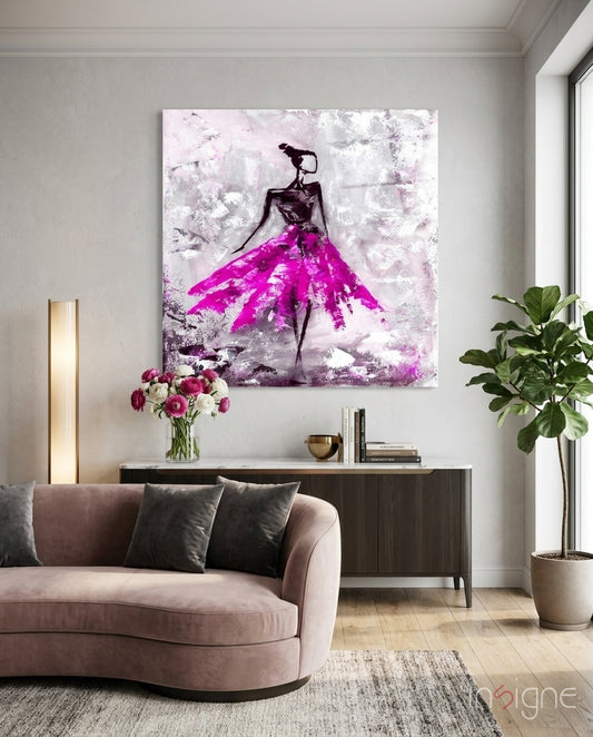 Woman (Pink) Glass Wall Art - Lifestyle preview in a designer interior