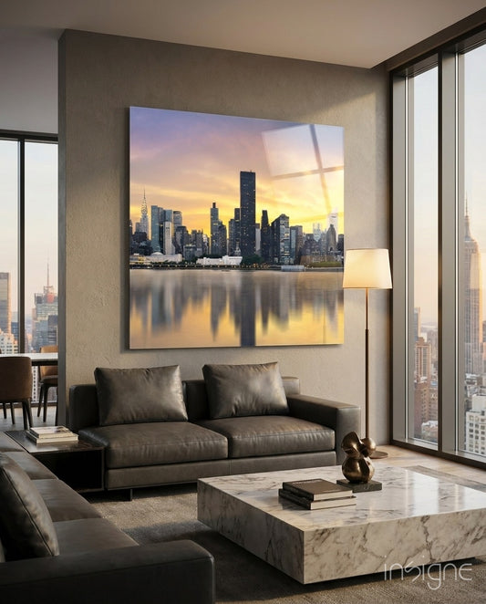 City Glass Wall Art - Lifestyle preview in a designer interior