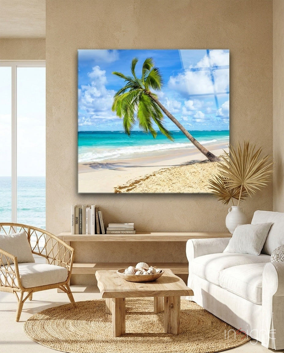 Palm Tree Glass Wall Art - Lifestyle preview in a designer interior