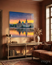 Prague glass wall art displayed above a console in a designer interior
