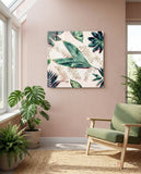Tropical Leaves Glass Wall Art - Lifestyle preview in a designer interior
