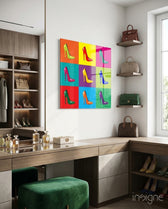 Colored Shoes Glass Wall Art - Lifestyle preview in a designer interior