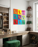 Colored Shoes Glass Wall Art - Lifestyle preview in a designer interior