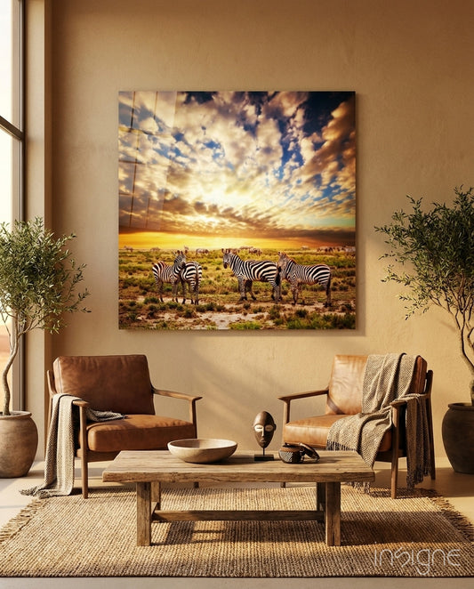 Zebras Glass Wall Art - Lifestyle preview in a designer interior