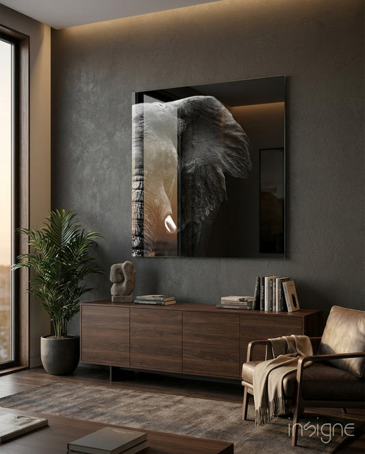 Elephant Glass Wall Art - Lifestyle preview in a designer interior