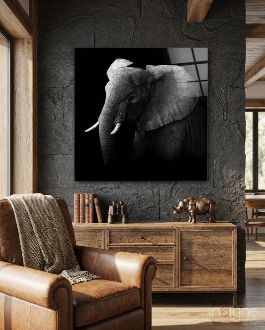 Elephant Glass Wall Art - Lifestyle preview in a designer interior