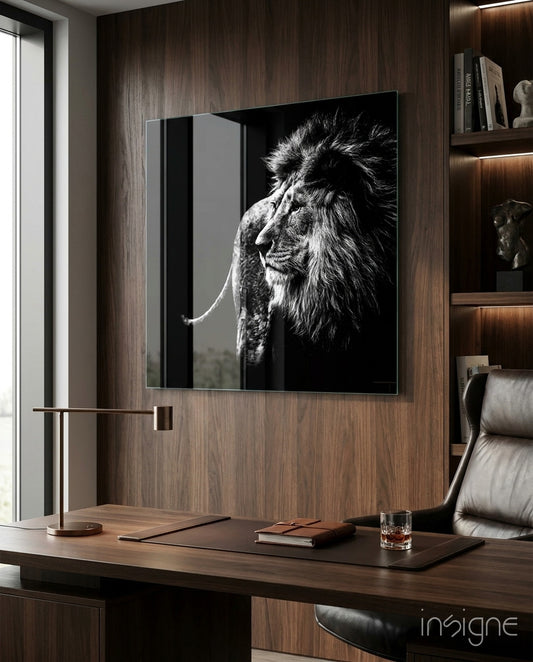 Lion Glass Wall Art - Lifestyle preview in a designer interior