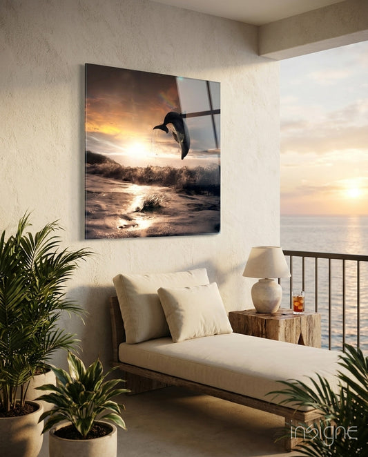 Dolphin Glass Wall Art - Lifestyle preview in a designer interior