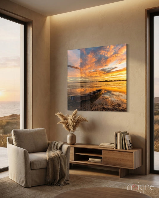 Sunset Glass Wall Art - Lifestyle preview in a designer interior