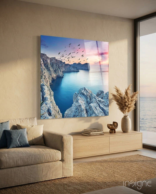 Red Sunset Glass Wall Art - Lifestyle preview in a designer interior