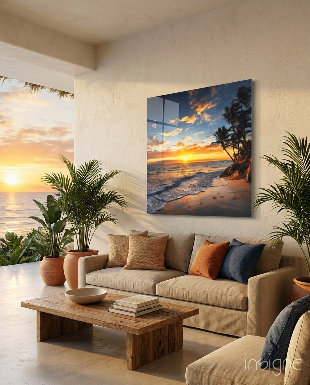 Palm Trees Glass Wall Art - Lifestyle preview in a designer interior