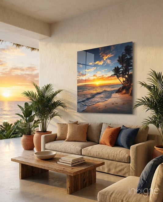 Palm Trees Glass Wall Art - Lifestyle preview in a designer interior