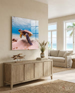 Sea Turtle Glass Wall Art - Lifestyle preview in a designer interior