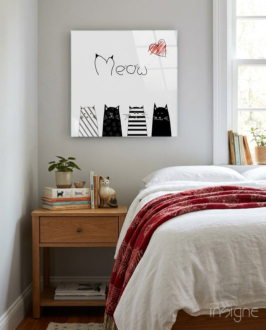Meow (Cat) Glass Wall Art - Lifestyle preview in a designer interior