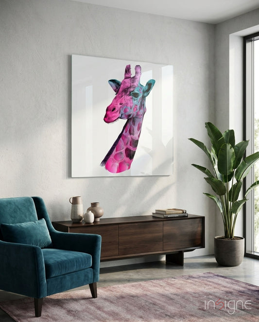 Giraffe Glass Wall Art - Lifestyle preview in a designer interior