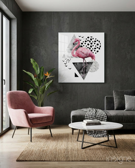 Flamingo Glass Wall Art - Lifestyle preview in a designer interior