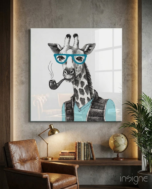 Mr. Giraffe Glass Wall Art - Lifestyle preview in a designer interior
