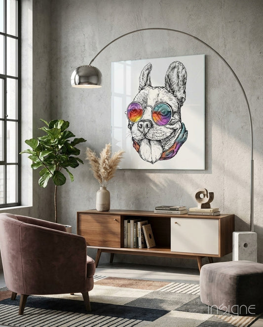 Dog Glass Wall Art - Lifestyle preview in a designer interior